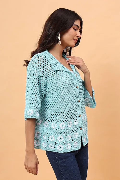 Ajoobaa "Daisy" Crochet Shirt - Sky Blue - Image 5