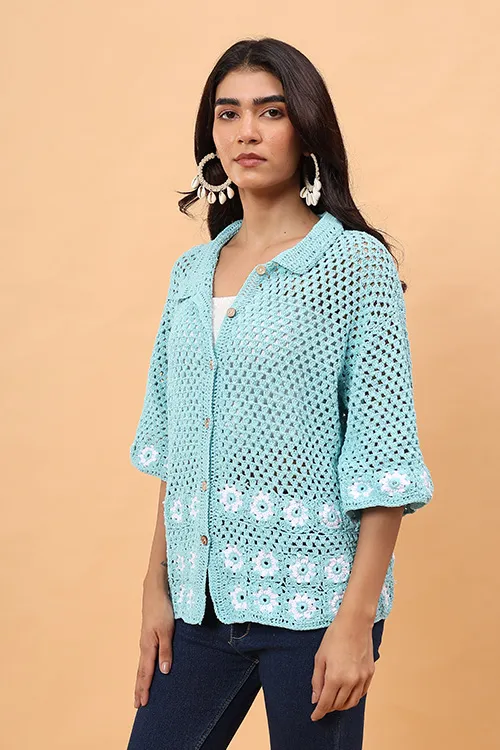 Ajoobaa "Daisy" Crochet Shirt - Sky Blue - Image 6
