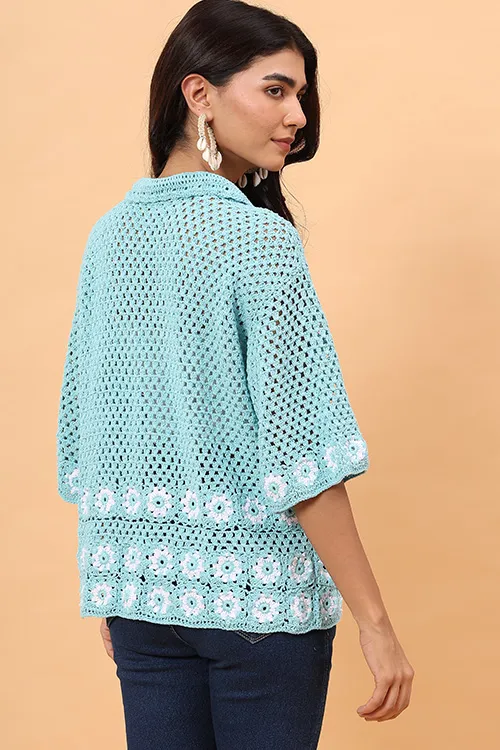Ajoobaa "Daisy" Crochet Shirt - Sky Blue - Image 7