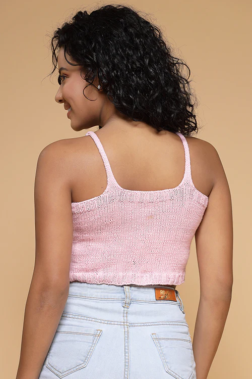 Ajoobaa "Floral" Embroidered Handknitted Top- Pink - Image 3