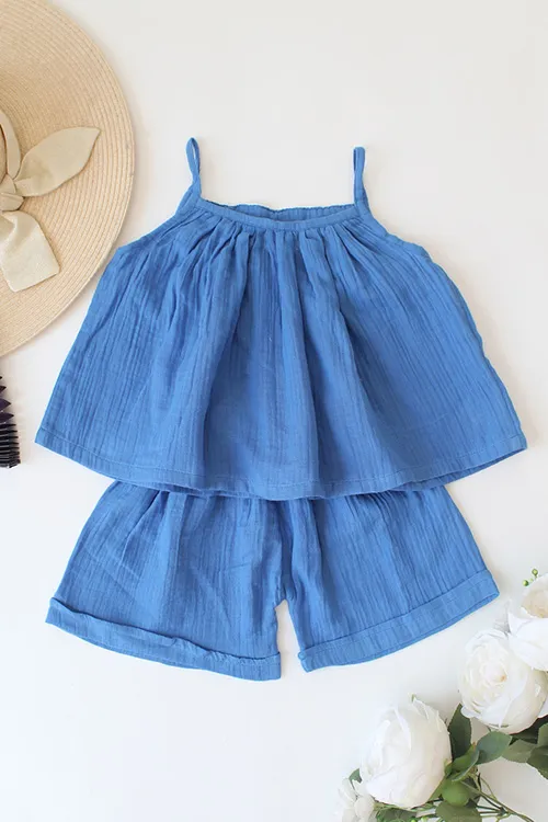 Ajoobaa Kid "Floral" Shorts Set - Blue - Image 3