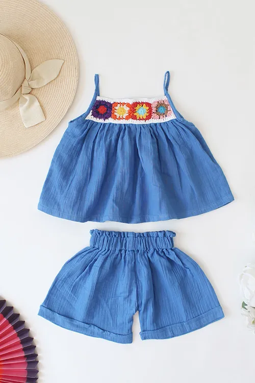 Ajoobaa Kid "Floral" Shorts Set - Blue - Image 4