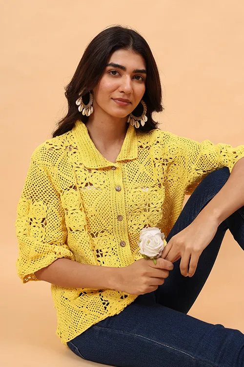 Ajoobaa "Floral Square" Crochet Shirt - Yellow - Image 5