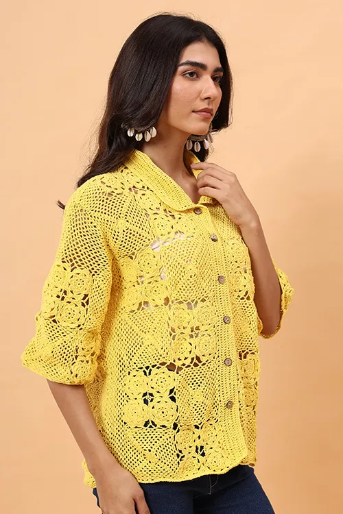 Ajoobaa "Floral Square" Crochet Shirt - Yellow - Image 7