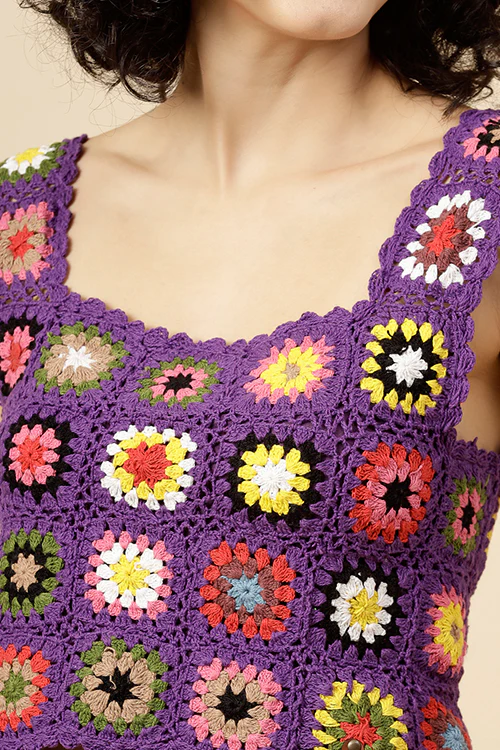 Ajoobaa "Granny Square" Crochet Top-Purple - Image 2