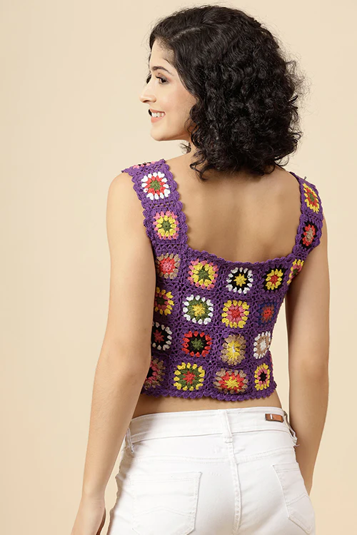 Ajoobaa "Granny Square" Crochet Top-Purple - Image 4