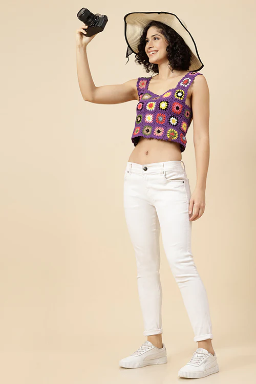 Ajoobaa "Granny Square" Crochet Top-Purple - Image 7