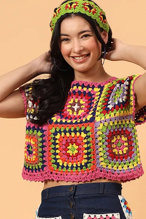 Ajoobaa "Granny Square" Crop Top - Multicolor - Image 2