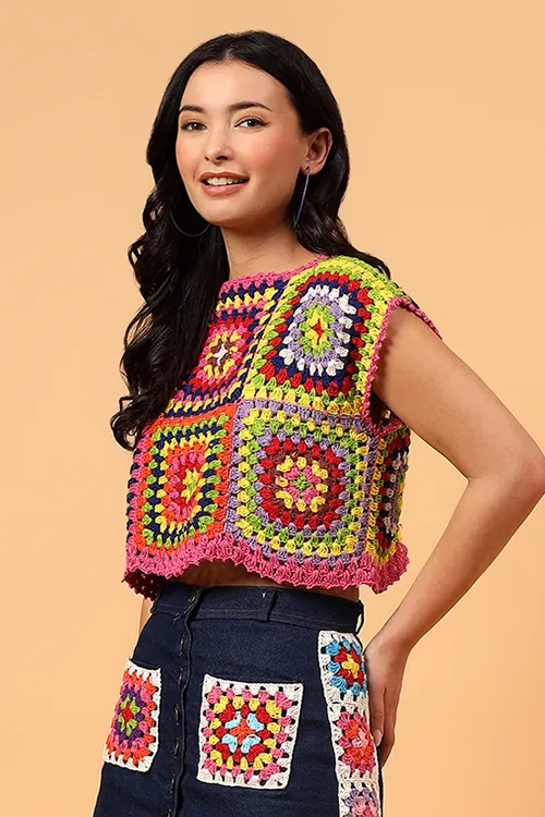 Ajoobaa "Granny Square" Crop Top - Multicolor - Image 4