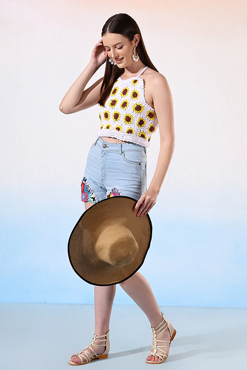 Ajoobaa Halternck  "Sunflower" Crochet White Top - Image 5