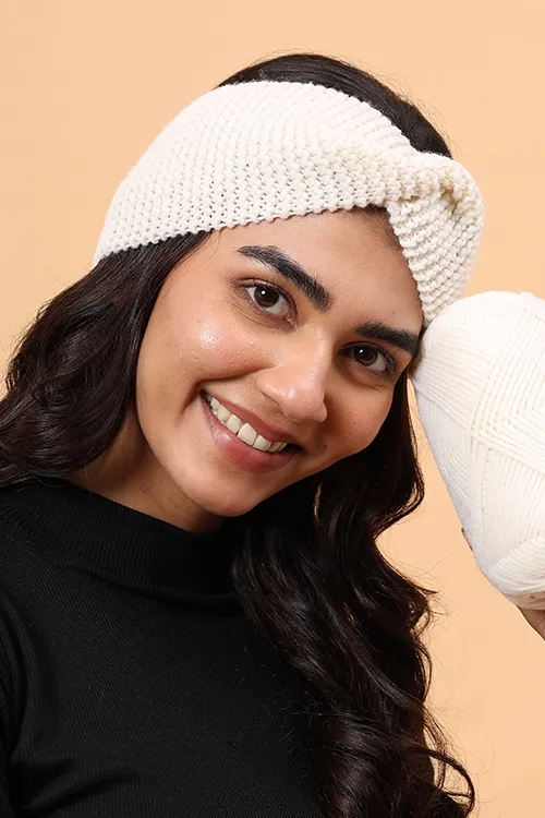 Ajoobaa "Luxe Knit" Handknitted Merino Headband - Offwhite - Image 2