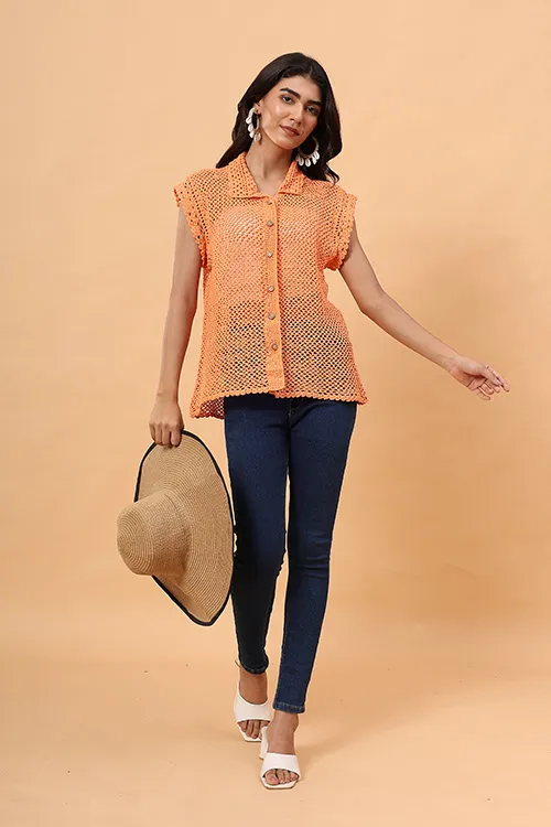 Ajoobaa "Mesh" Crochet Shirt - Orange - Image 3