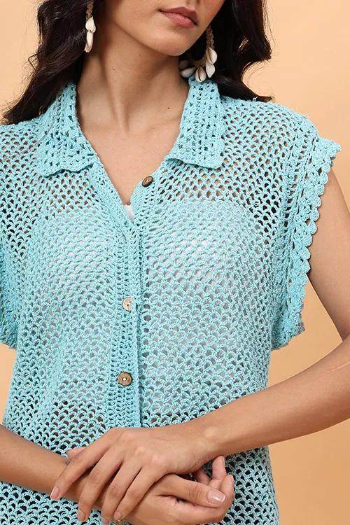 Ajoobaa "Mesh" Crochet Shirt - Sky Blue - Image 2