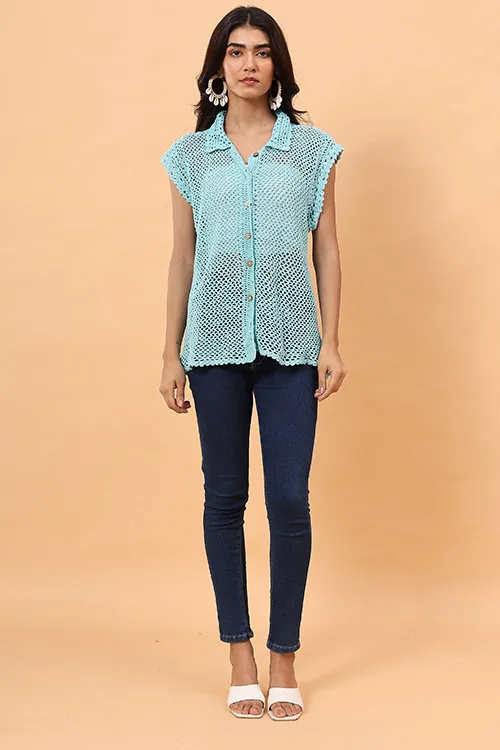 Ajoobaa "Mesh" Crochet Shirt - Sky Blue - Image 3