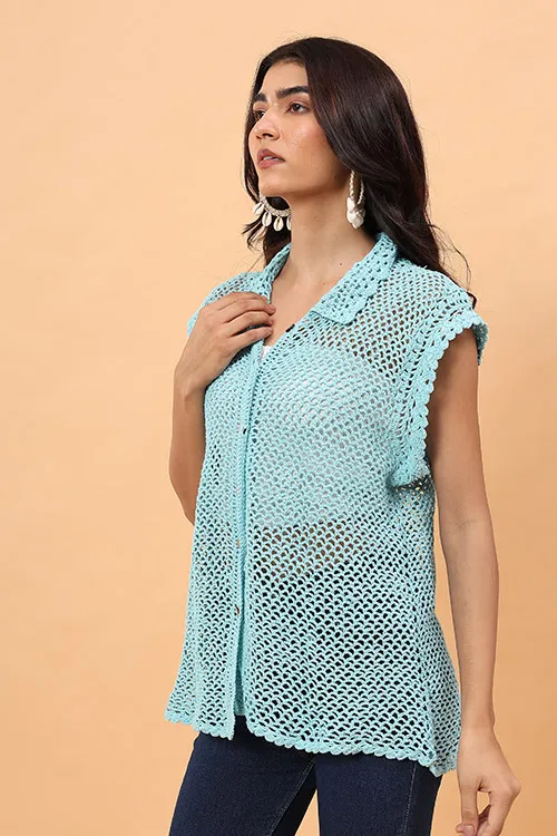 Ajoobaa "Mesh" Crochet Shirt - Sky Blue - Image 7