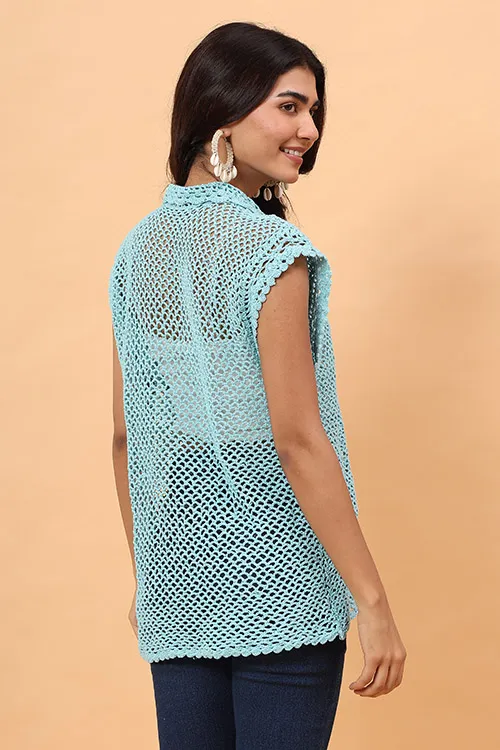 Ajoobaa "Mesh" Crochet Shirt - Sky Blue - Image 8