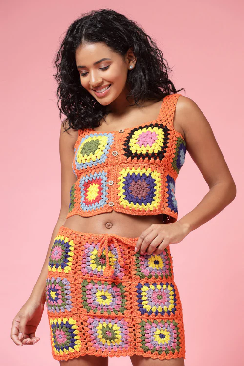 Ajoobaa "Strappy" Crochet Crop Top- Orange - Image 4