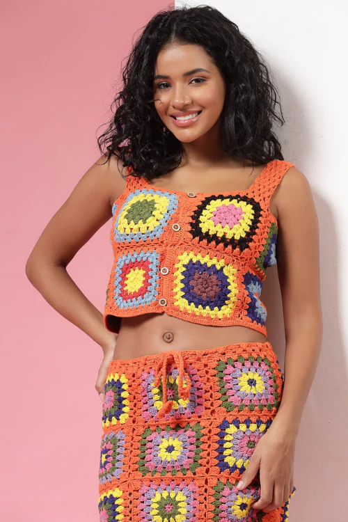 Ajoobaa "Strappy" Crochet Crop Top- Orange - Image 6