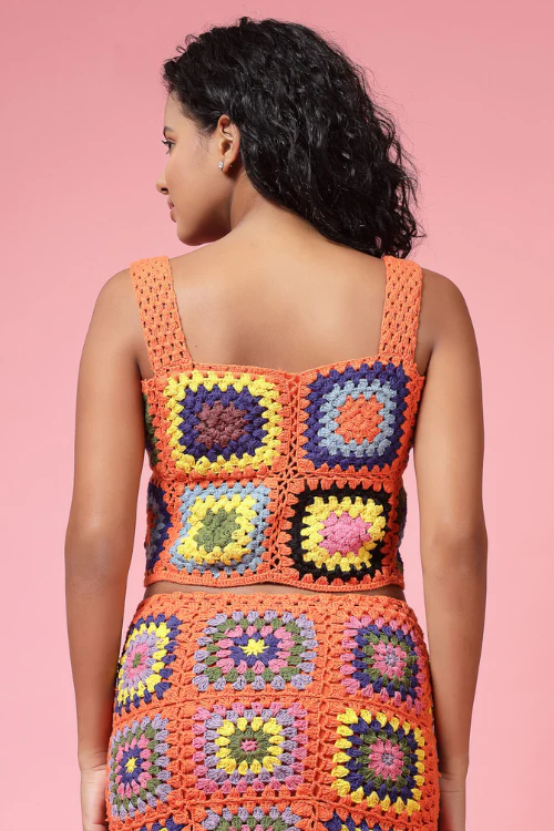 Ajoobaa "Strappy" Crochet Crop Top- Orange - Image 7