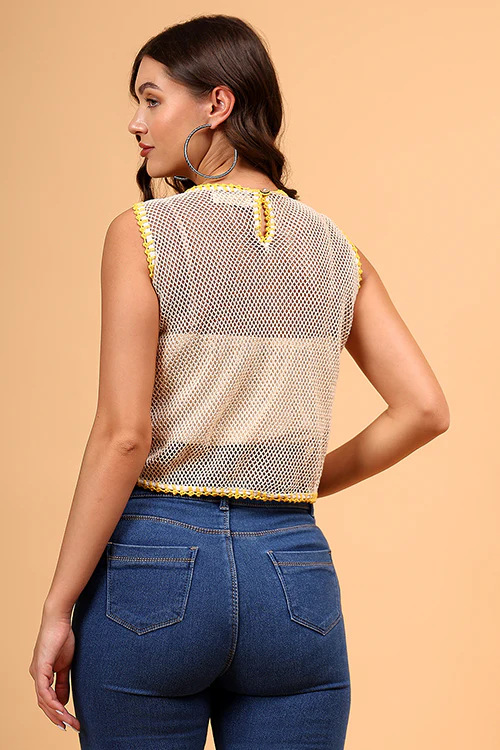 Ajoobaa "Sunflower" Crochet Cotton Mesh Top - Image 4
