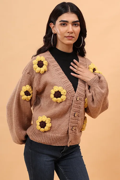 Ajoobaa "Sunflower" Handknitted Merino Sweater - Beige - Image 3