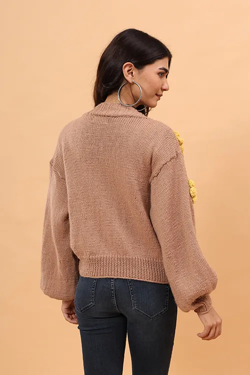 Ajoobaa "Sunflower" Handknitted Merino Sweater - Beige - Image 6
