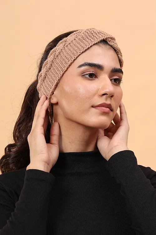 Ajoobaa "Twisted" Handknitted Merino Headband - Beige - Image 2