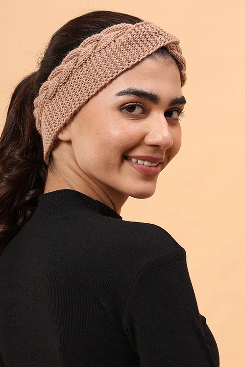 Ajoobaa "Twisted" Handknitted Merino Headband - Beige - Image 4