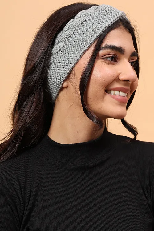 Ajoobaa "Twisted" Handknitted Merino Headband - Grey - Image 3
