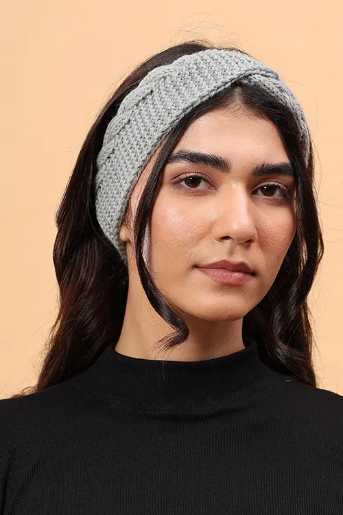 Ajoobaa "Twisted" Handknitted Merino Headband - Grey - Image 4