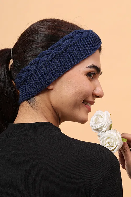 Ajoobaa "Twisted" Handknitted Merino Headband - Navy Blue - Image 2