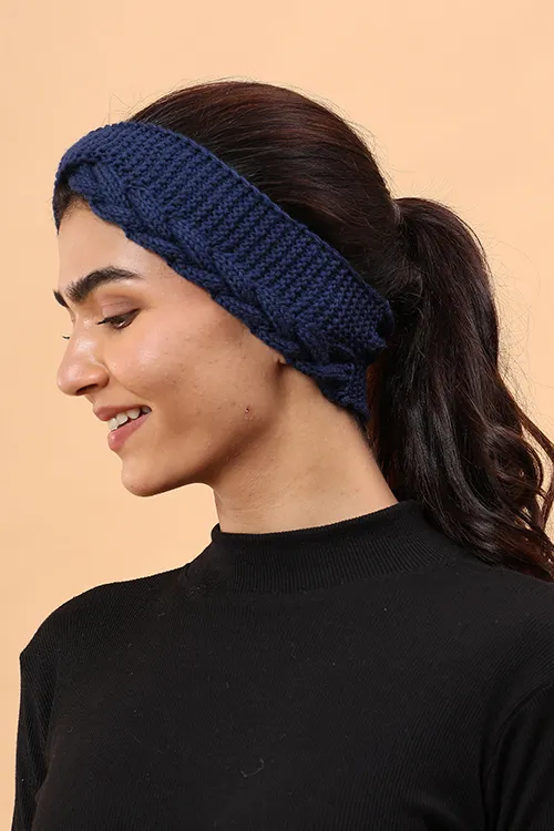 Ajoobaa "Twisted" Handknitted Merino Headband - Navy Blue - Image 3