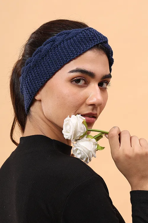 Ajoobaa "Twisted" Handknitted Merino Headband - Navy Blue - Image 4