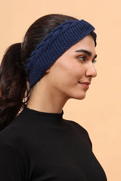 Ajoobaa "Twisted" Handknitted Merino Headband - Navy Blue - Image 5