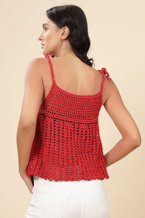 Ajoobaa "Umbrella" Flared Crochet Top For Women-Red - Image 5