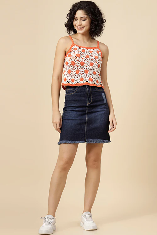 Ajoobaa"Daisy" Pure Cotton Handmade Top- Orange - Image 4