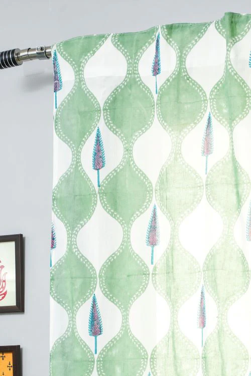 Sooti Syahi Aloe Palm Hand Block Printed Door Curtain - Image 3