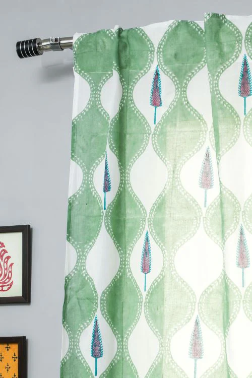 Sooti Syahi Aloe Palm Hand Block Printed Window Curtain - Image 2