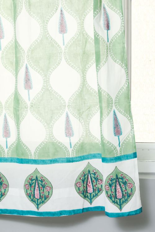 Sooti Syahi Aloe Palm Hand Block Printed Window Curtain - Image 3