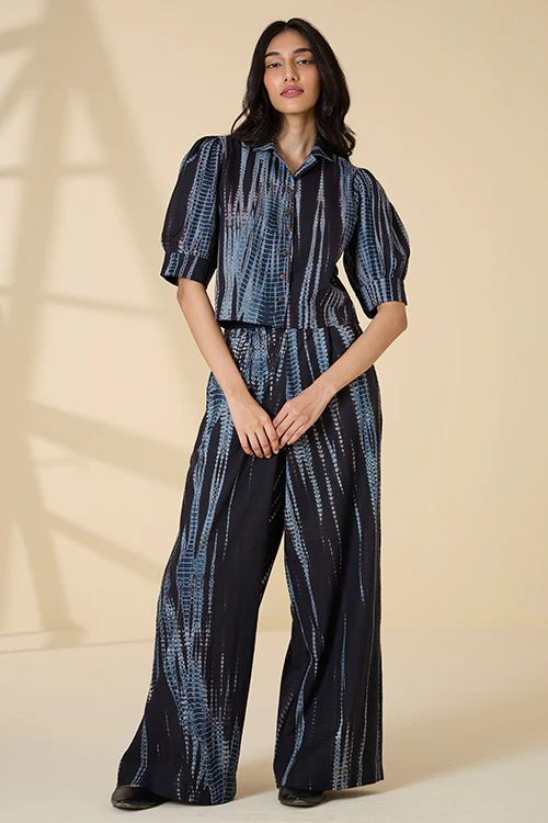 Okhai "Amalfi" Tie-and-Dye Pure Cotton Black Collared Top - Image 6