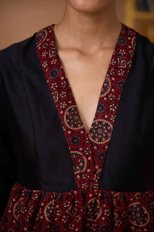 Okhai "Amber Flames" Handblock Printed Chanderi Silk Ajrakh Kurta Pant Set - Image 5