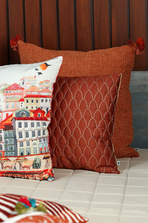Onset Homes Ananya Handwoven Cushion-Rust - Image 4