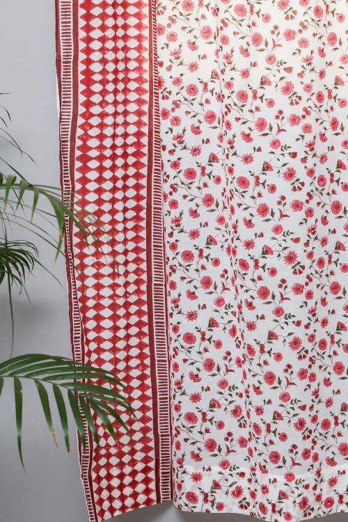 Sooti Syahi Anemone Orchid Hand Block Printed Door Curtain - Image 2
