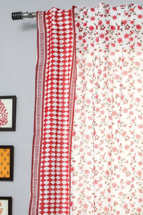 Sooti Syahi Anemone Orchid Hand Block Printed Door Curtain - Image 3