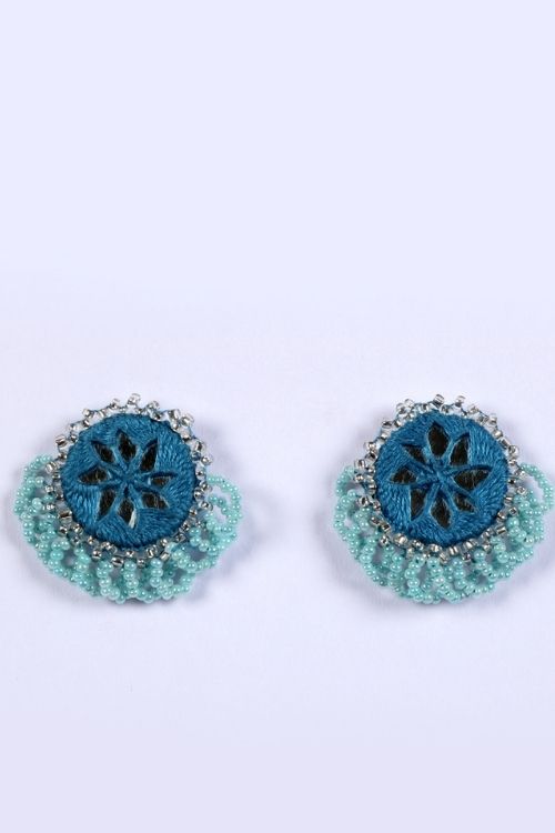 Antarang- Aasmani (Blue) Bead Jumki Earing, 100% Cotton. Hand Made By Divyang Rural Women. - Image 3