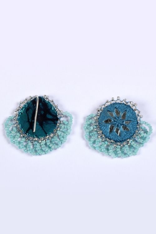 Antarang- Aasmani (Blue) Bead Jumki Earing, 100% Cotton. Hand Made By Divyang Rural Women. - Image 4