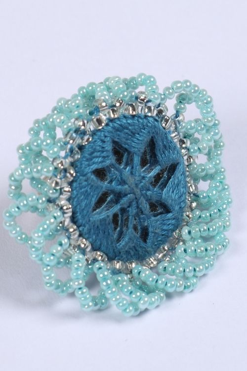 Antarang- Aasmani (Blue) Bead Jumki Ring, 100% Cotton. Hand Made By Divyang Rural Women. - Image 3