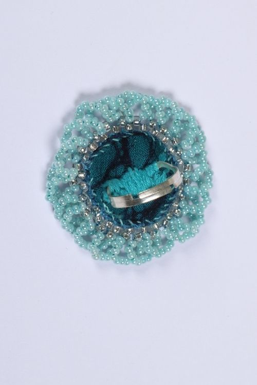 Antarang- Aasmani (Blue) Bead Jumki Ring, 100% Cotton. Hand Made By Divyang Rural Women. - Image 4
