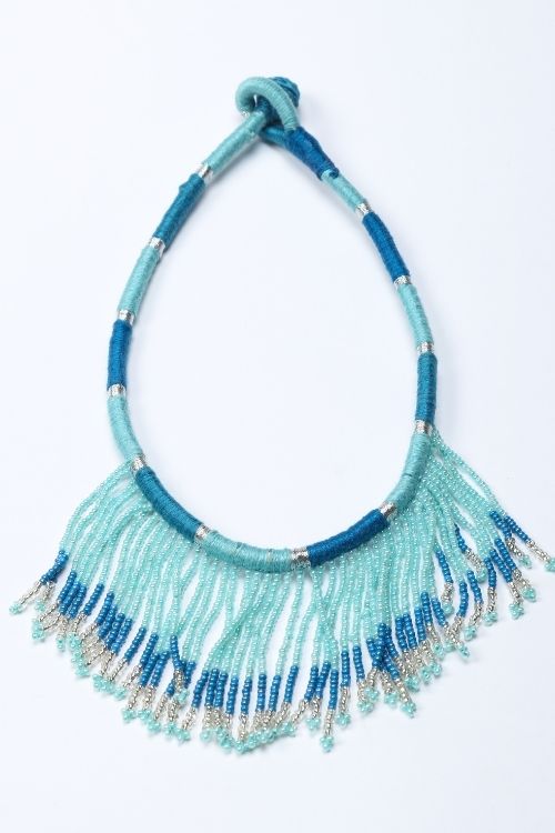 Antarang- Aasmani (Blue) Jumki Bead Choker, 100% Cotton. Hand Made By Divyang Rural Women. - Image 3