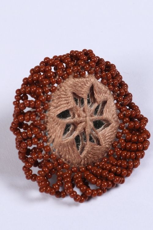 Antarang- Bhoomi (Brown) Bead Jumki Ring, 100% Cotton. Hand Made By Divyang Rural Women. - Image 3